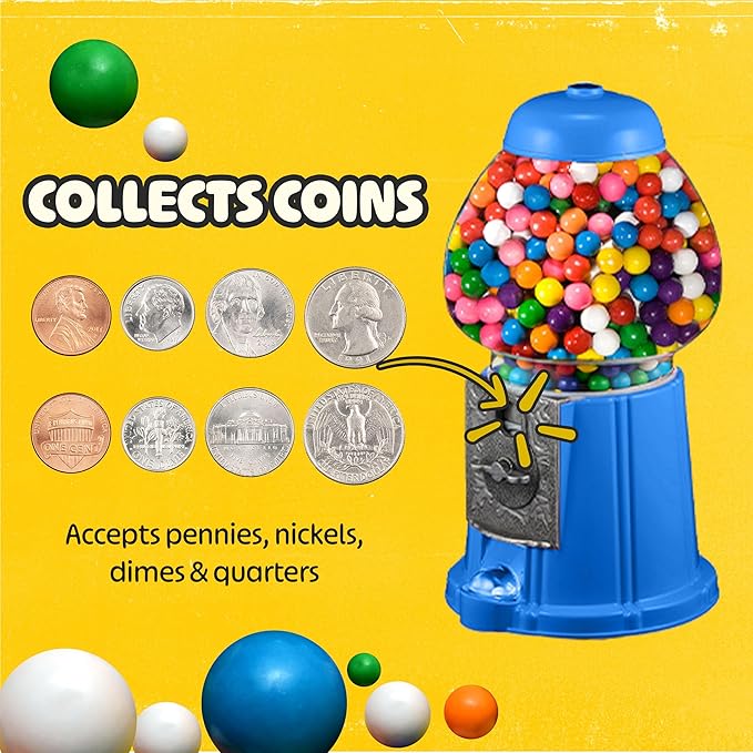 Vintage-Look Gumball Machine with Stand and Coin Bank - Nostalgic Decor 1920s-Style Candy Dispenser Vending Machine by Great Northern Popcorn (Blue)