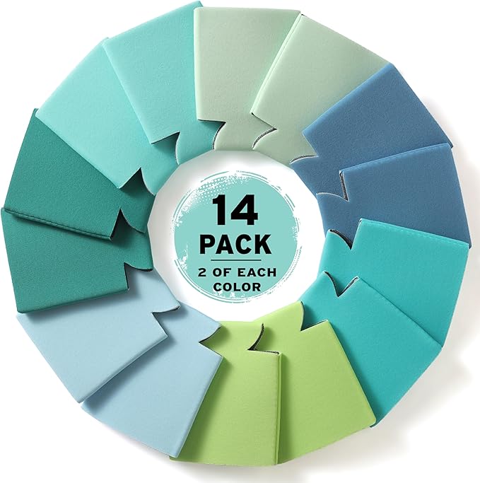 Blank Beer Can Cooler Sleeves (14-Pack) Soft Insulated Beer Cozy for Cans - HTV Friendly Plain Coolies in Bulk for Beer Cans & Bottles - Can Cozy Sublimation Blanks for Vinyl Projects & Wedding Favors