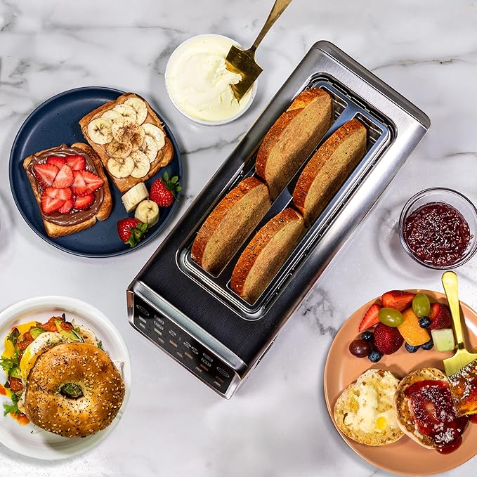 Touch Screen Toaster - 4 Slice, 2 Extra Long Slots - 5 Bread Types and 6 Browning Levels - Defrost, Reheat, Favorite, & Single Slot Modes - For Toast, Bagels, & Waffles – White