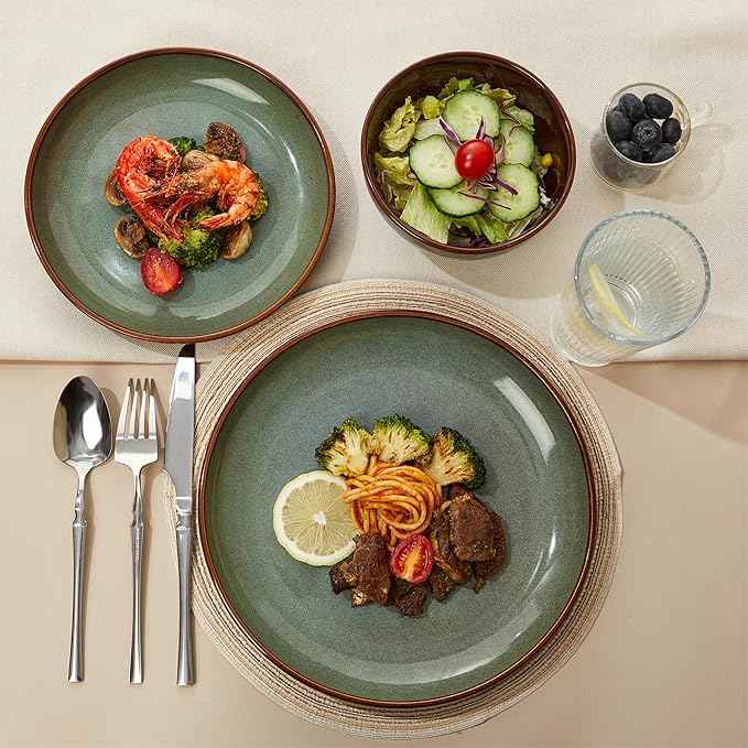 36 Piece Stoneware Dinnerware Sets, Ceramic Plates and Bowls Set, Microwave & Dishwasher Safe Kitchen Dish Set, Modern Dinner Salad Plates | Cereal Bowls for 12, Dishware Sets Sage Green