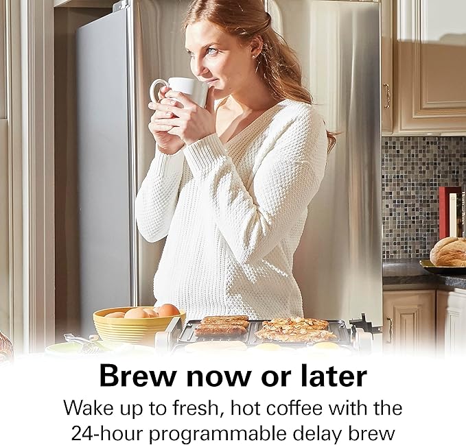 Hamilton Beach 14 Cup Programmable Coffee Maker with Easy Measure Light Up Reusable Filter, Removable 70 Oz. Water Reservoir, Black and Stainless Steel