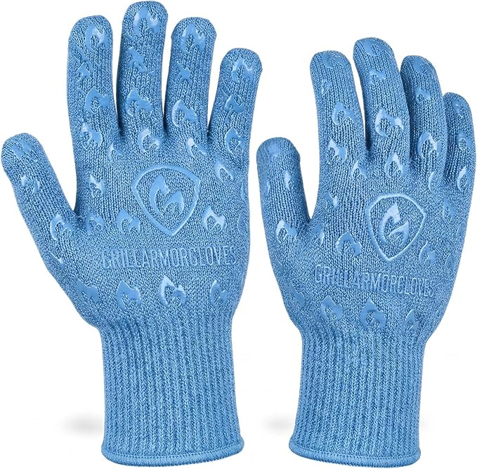 Grill Armor Oven Gloves with Fingers – Extra Long Cuff, 932°F Heat, Fire & Cut Resistant Mitts for BBQ, Grill, Cooking, Grilling, Baking & Smoker