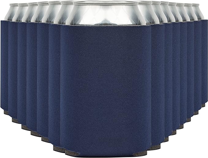Blank Beer Can Coolers Sleeves (14-Pack) Soft Insulated Beer Can Cooler Sleeves - HTV Friendly Plain Can Sleeves for Soda Beer Cans & Bottles - Blanks for Vinyl Projects & Wedding Favors (Navy Blue)