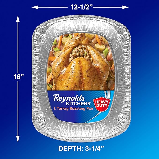 Reynolds Kitchens Turkey Size Roaster Pan, Holds Up to 30lbs, 1 Count (Pack of 2)