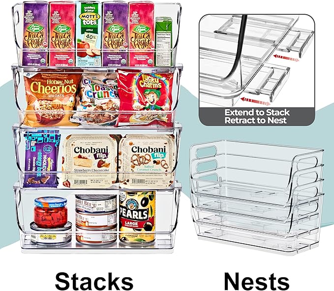Sorbus Stackable Storage Bins Open Front, Clear Stackable Storage Bins, Pantry Bins for Storage and Organization, Acrylic Stackable Bins for Kitchen, Clear Pantry Organizer Bins (Small Narrow 6 Pack)