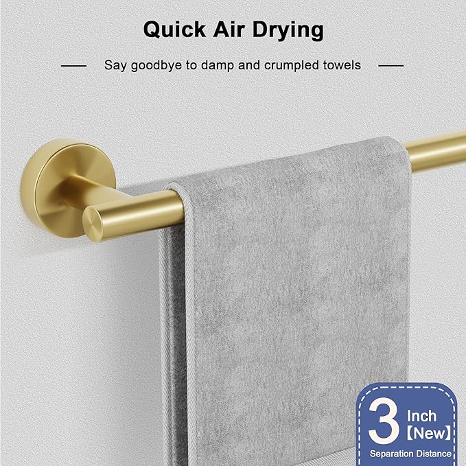 Brushed Gold Towel Bar, 30 Inch Towel Racks for Bathroom Wall Mounted, SUS304 Stainless Steel Bathroom Towel Holder, Total Length 32.4 Inch Towel Bars