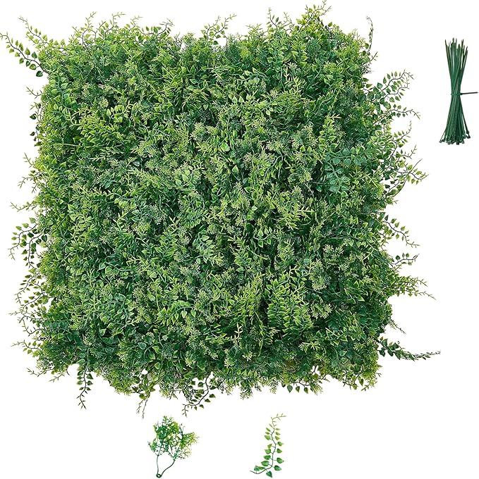 VEVOR Artificial Plant Wall, 12PCS 20 x 20 in Artificial Boxwood Panels, Sun Protection Greenery Backdrop Privacy Hedge Fence, Fake Grass Screen for Wedding, Indoor, Outdoor Garden, Backyard,Ferns