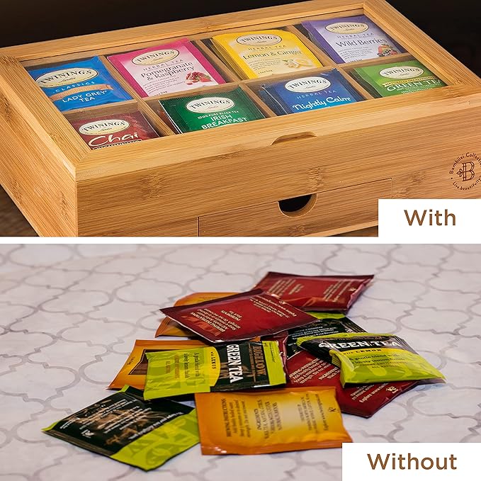 Personalized Tea Box with Custom Engraving - Bamboo Tea Bag Organizer with 8 Compartments, Acrylic Lid - Unique Mother’s Day Gifts for Mom, Grandma, Wife - Gift Idea for Tea Lovers (Tea Not Included)