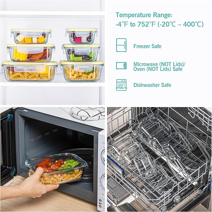 Vtopmart 8 Pack Glass Food Storage Containers with Airtight Lids, Glass Meal Prep Containers, Lunch Office Meal for Microwave, Oven, Freezer and Dishwasher, BPA Free