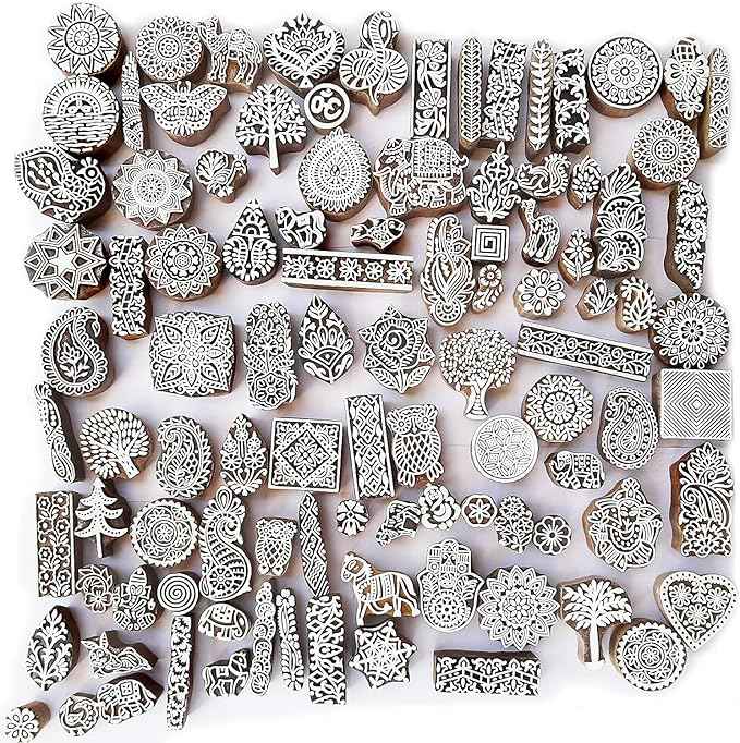 Royal Kraft Assorted Wooden Block Printing Stamps (Set of 100) Bulk01_100