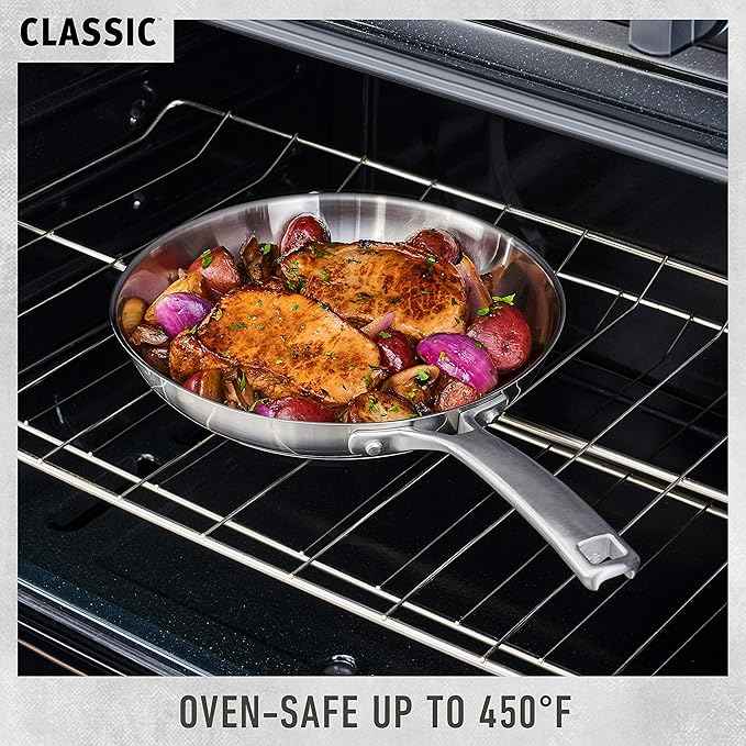 Calphalon Classic Stainless Steel Cookware Set, 10-Piece, Impact-Bonded Aluminum Base, Stay-Cool Handles, Oven Safe 450F, Silver