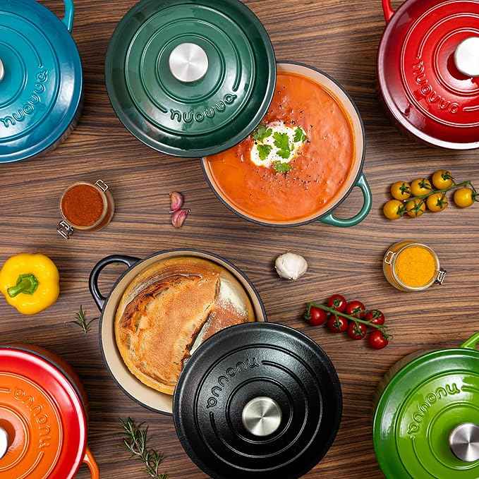 Cast Iron Dutch Oven with Lid – Non-Stick Ovenproof Enamelled Casserole Pot – Sturdy Dutch Oven Cookware – Orange, 3.1-Quart, 22cm – by Nuovva