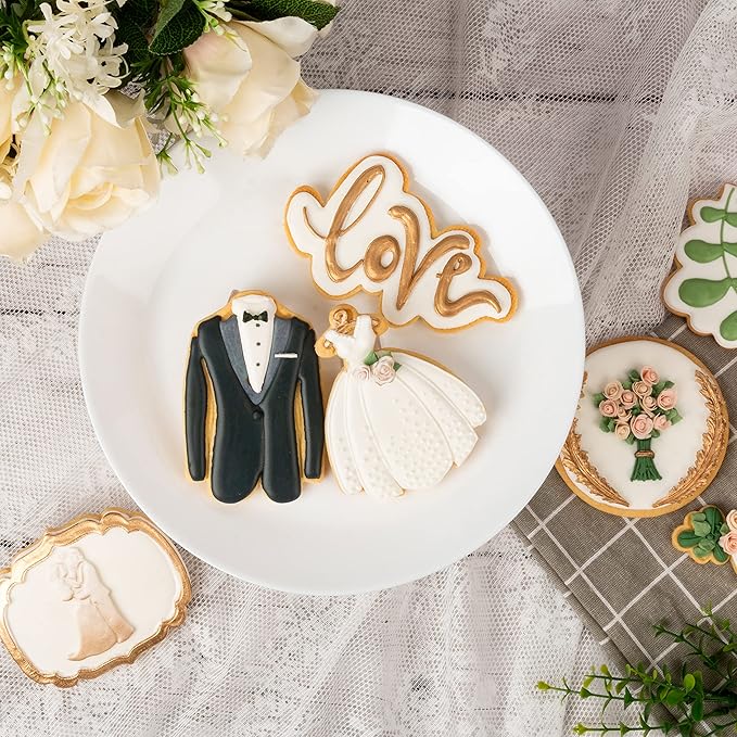 Flycalf Love Cookie Cutters with Plunger Stamps Baking Dough Tools Wedding Cake Shapes PLA Accessories Cutter Molds for Birdesmaid Decorative Party 3.5" Kitchen Supplies