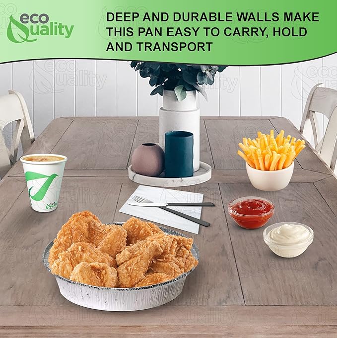 EcoQuality 9" Round Aluminum Foil Pans - Disposable Containers with Foldable Walls for Pie Baking, Cooking, Serving, Reheating, and Storing - Freezer and Oven Safe Tart Pan 100 Pack