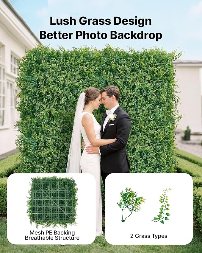 VEVOR Artificial Plant Wall, 12PCS 20 x 20 in Artificial Boxwood Panels, Sun Protection Greenery Backdrop Privacy Hedge Fence, Fake Grass Screen for Wedding, Indoor, Outdoor Garden, Backyard,Ferns