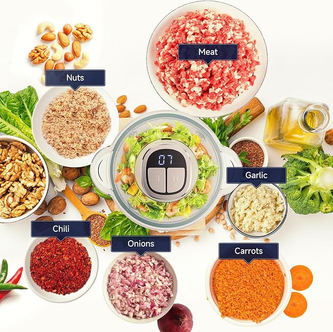 220V EU Plug 3L Dual Bowl Food Prep Processor with 2 Blades, 2-Speed Settings & Digital Display – Quiet Kitchen Appliance