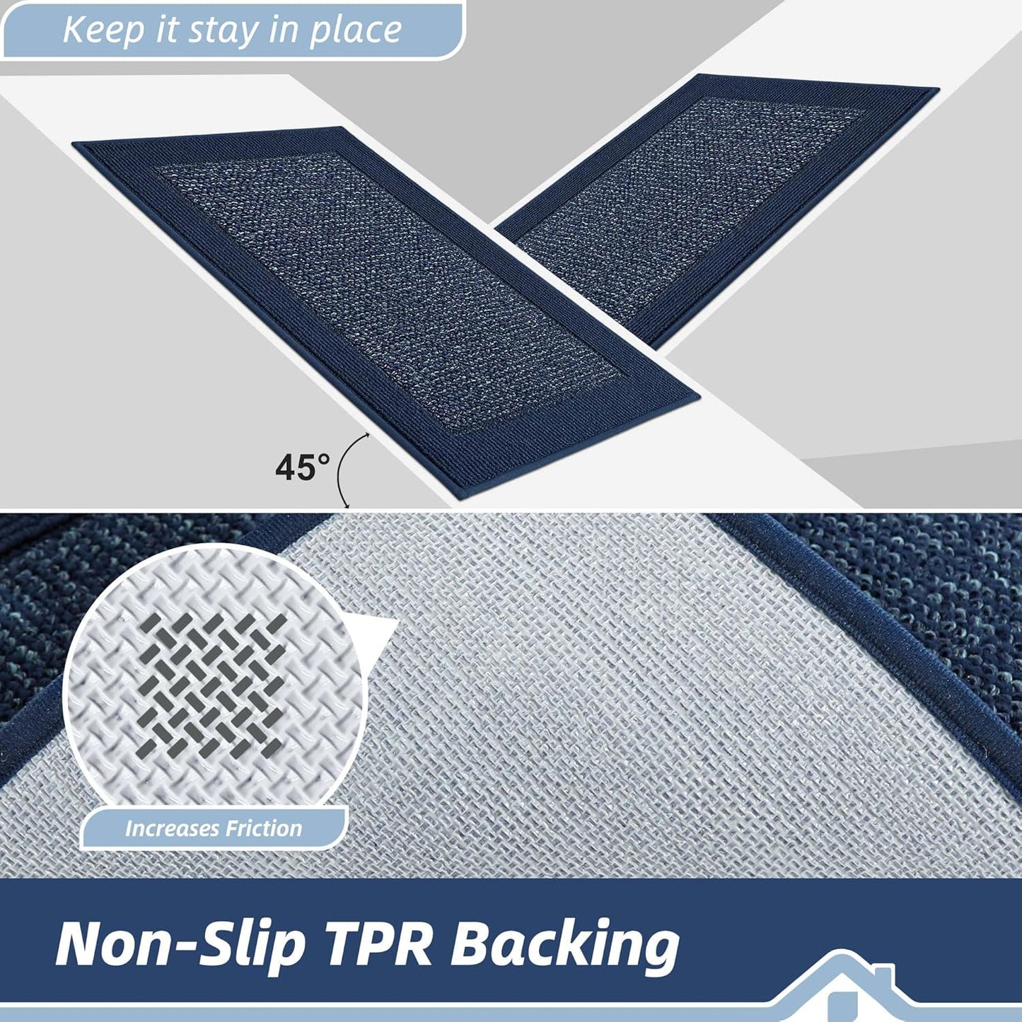 BEQHAUSE Indoor Door Mat 36" x 60", Dirt Trapper Door Mats Non-Slip Entryway Rugs Washable, Resist Dirt Absorbent Welcome Mat, Low Profile Floor Mats for Front Back Door and Entryway, Blue