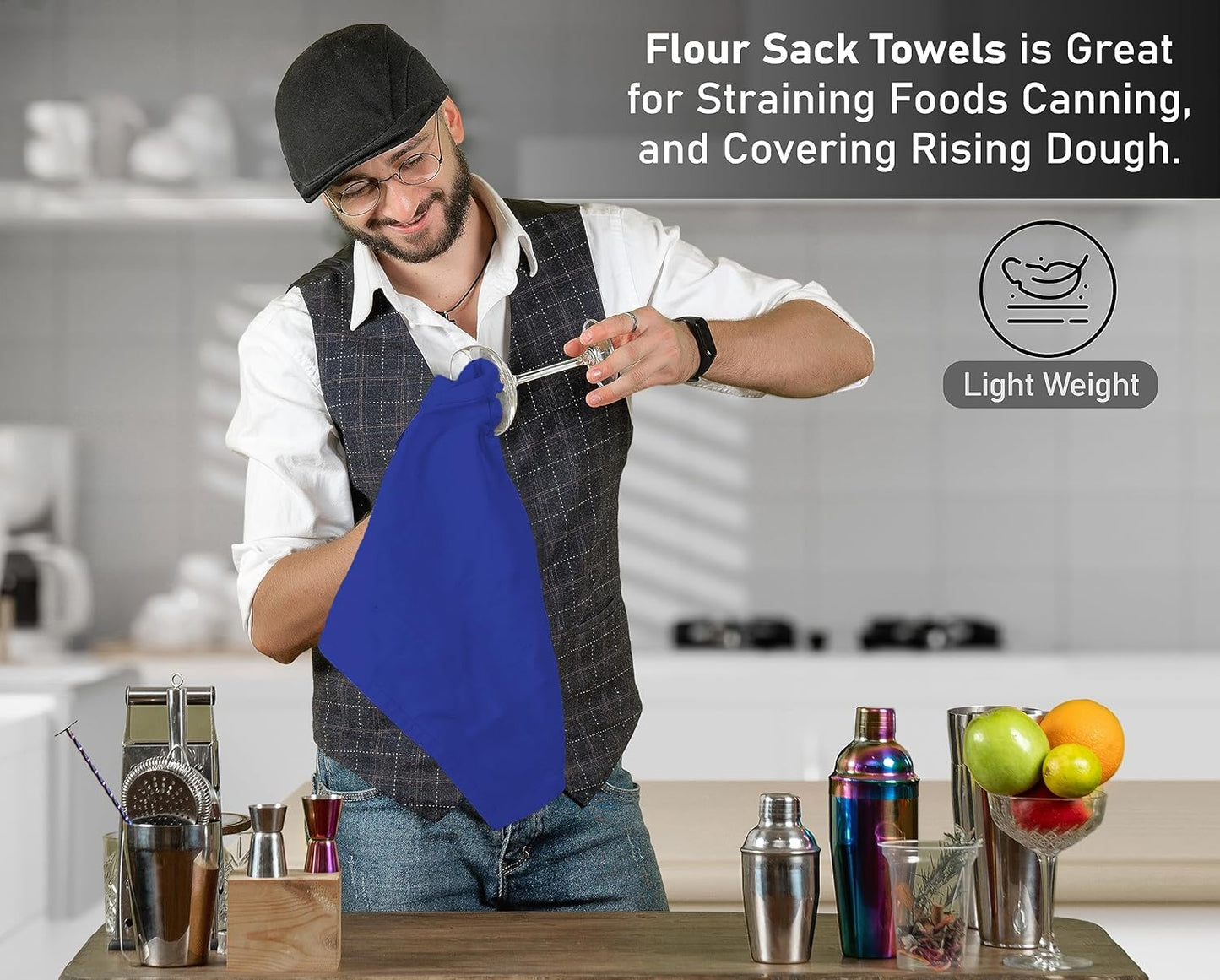 RUVANTI Flour Sack Towels 50 Pack 28x28 Inch, 100% Cotton Tea Towel, Reusable, Machine Washable, Absorbent BarTowels - Dish Cloth Perfect for Drying Dishes & Cleaning - Navy