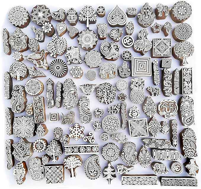 Royal Kraft Assorted Wooden Block Printing Stamps (Set of 25) Bulk01_25