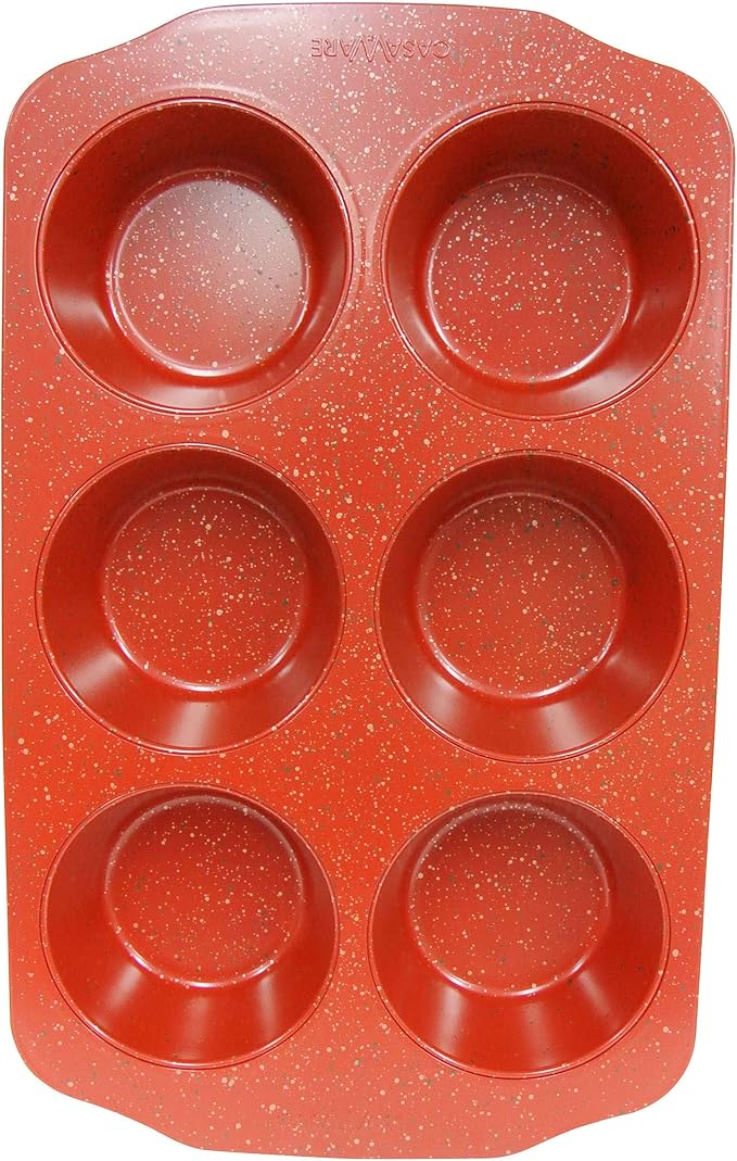 casaWare Jumbo Muffin Pan 6 Cup Ceramic Coated Non-Stick (Red Granite)