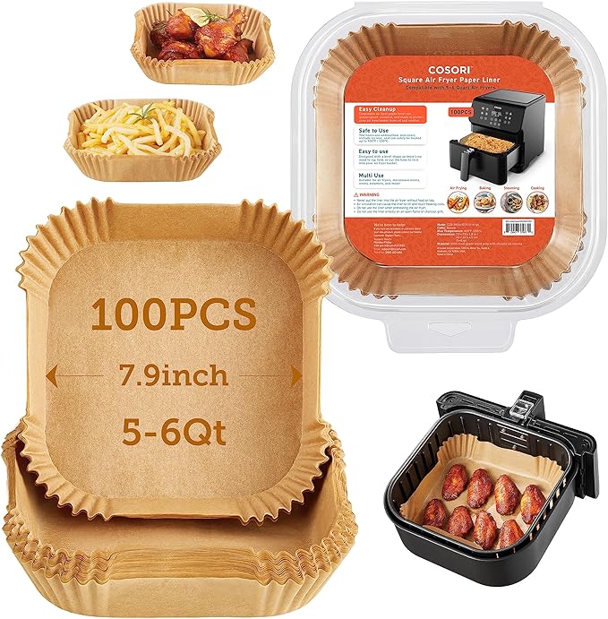 Cosori Mini Air Fryer 2.1 Qt, 4-in-1 Small Airfryer, Bake, Roast, Reheat & Air Fryer Liners, 100 PCS Square Disposable Paper Liners
