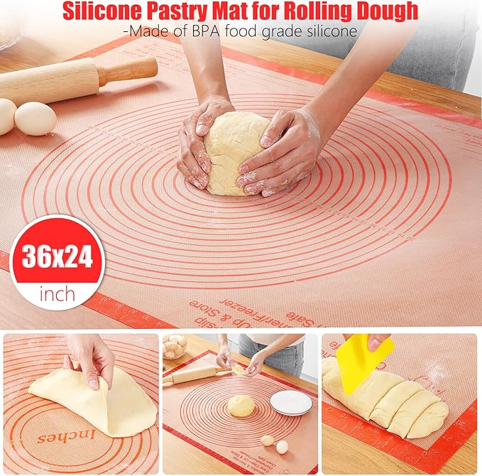 Silicone Pastry Mat 36x24 Inch Extra Large Baking Mat with Measurements, Nonstick Kitchen Counter Mats for Dough, Pastry, Dough Rolling, Kneading Board, Pie Crust, Fondant, Bread, Pasta, Pizza
