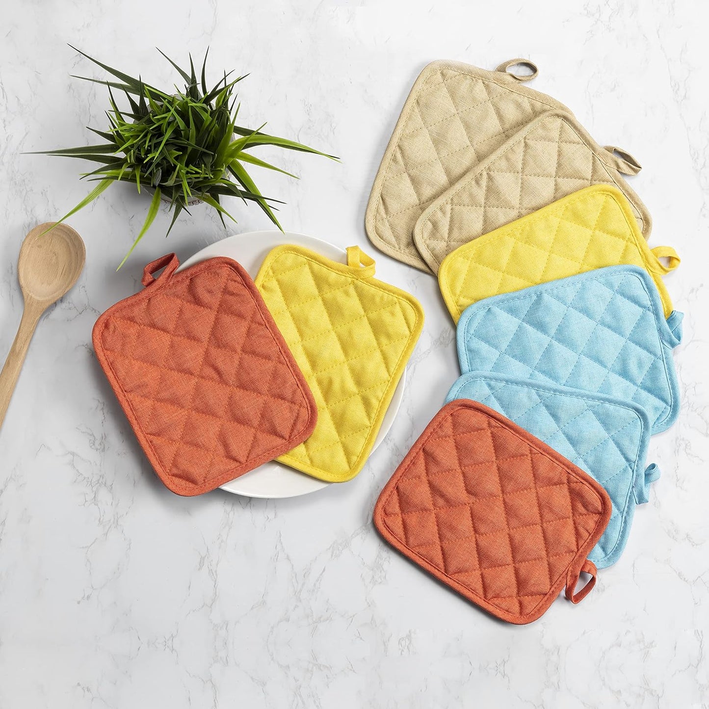 American Linen Pot Holders, Hot Pads, Table Pads for Kitchen and Dining Table, Non Slip Heat Resistant Hot Pot Holder (Sunshine, 8 Pack)