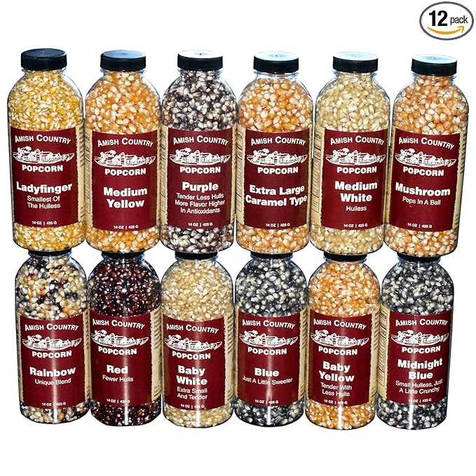 Amish Country Popcorn | 12-14 oz Bottles | Popcorn Kernel Variety Bundle | Old Fashioned, Non-GMO and Gluten Free (12-14 oz Bottles)