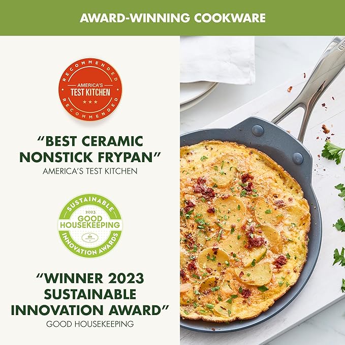 GreenPan Valencia Pro Ceramic Nonstick 9.5" Crepe Pan, Hard Anodized PFAS-Free, Induction Ready, Compatible on All Cooktops, Dishwasher Safe, Oven Safe to 600F, Gray