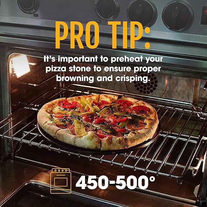 Heritage 15" Ceramic Pizza Stone Set - Non-Stick, Stain-Free with Bonus Cutter - Black