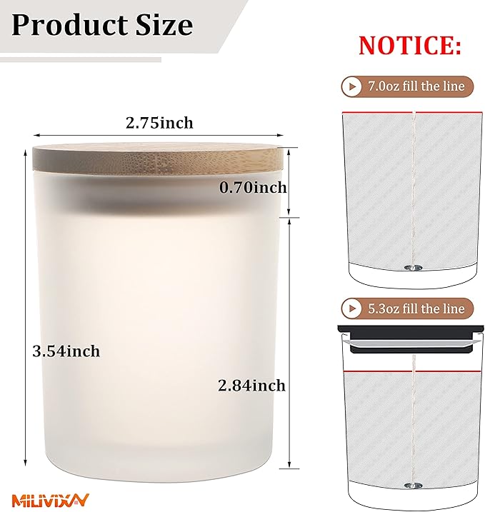 MILIVIXAY 12 Pack 7 OZ Frosted Glass Candle Jars with Lids and Candle Making Kits - Bulk Empty Candle Jars for Making Candles - Spice, Powder Containers.