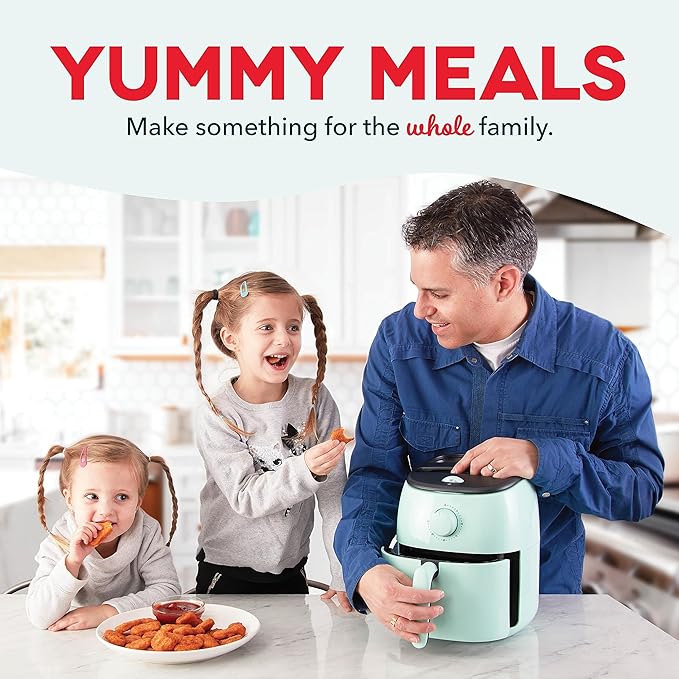 Dash Tasti-Crisp™ Air Fryer - AirCrisp® Technology - Compact Design with Adjustable Temperature Control - Nonstick Fry Basket & Auto Shut-Off Feature - 6 Quarts - Aqua