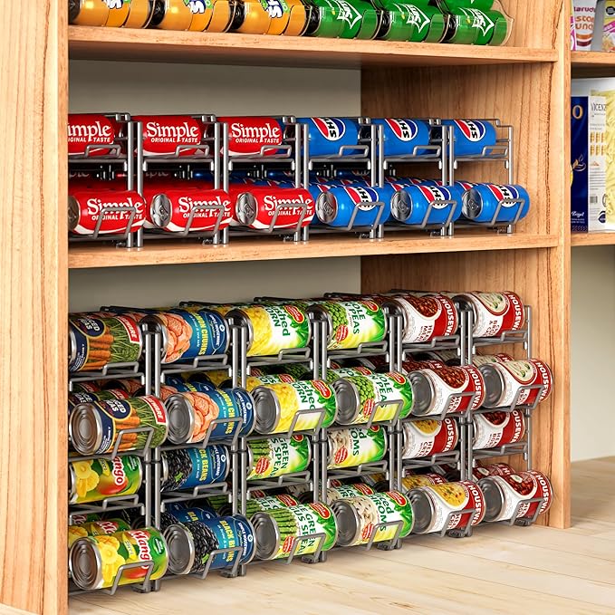 Simple Houseware Stackable Beverage Soda Can Dispenser Organizer Rack, Silver, 2 Pack
