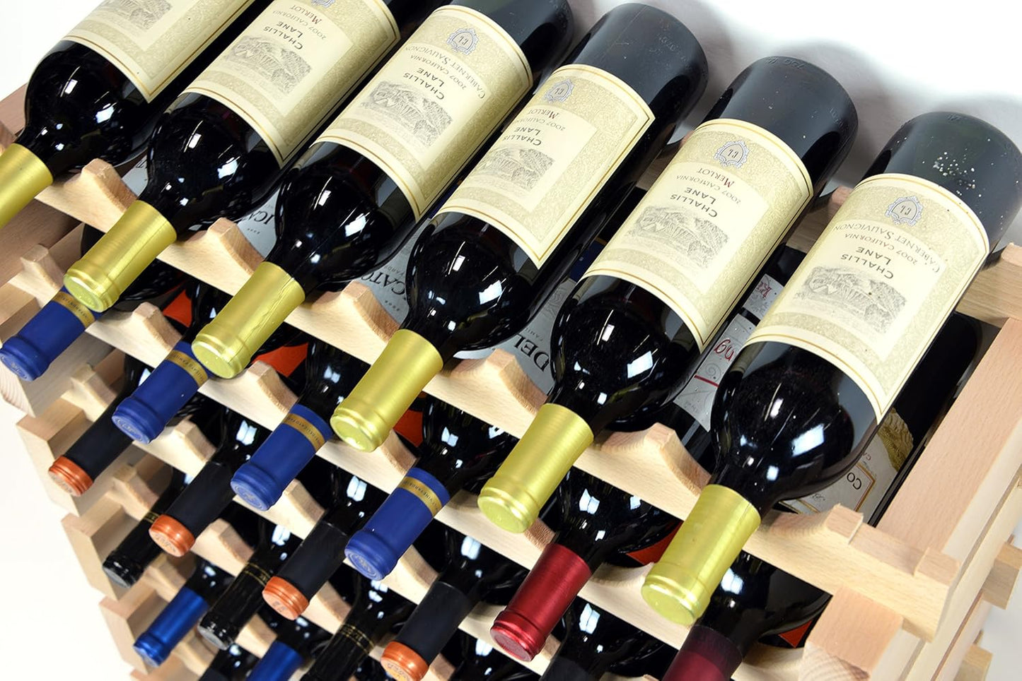 sfDisplay.com,LLC. Modular Wine Rack Beechwood 24-72 Bottle Capacity 6 Bottles Across up to 12 Rows Newest Improved Model (72 Bottles - 12 Rows)