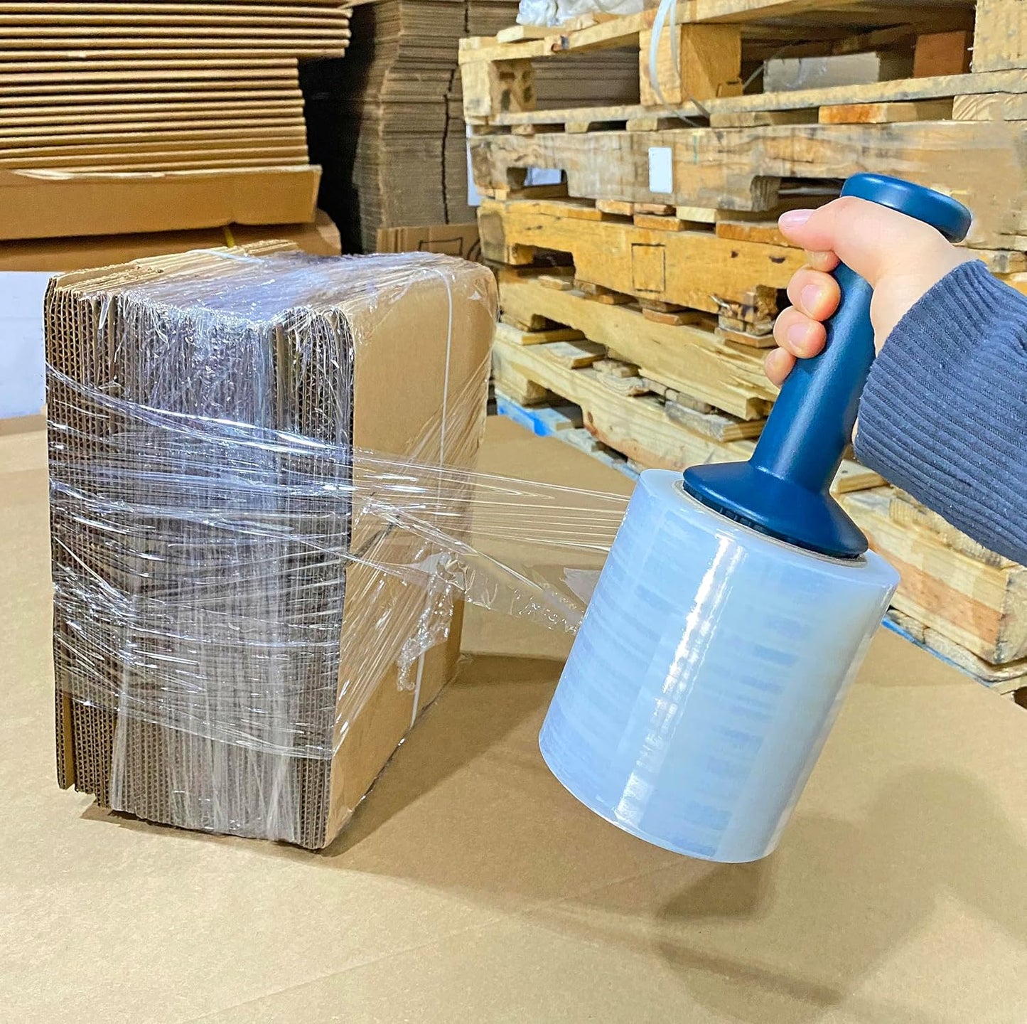 WOD SFCB80 Heavy Duty Hand Stretch Film Wrap 80 Gauge Thick with Dispenser - Clear Shrink Wrap Ideal for Moving, Packing, & Palletizing Applications: 3" in. x 1000 Ft (18-Rolls)