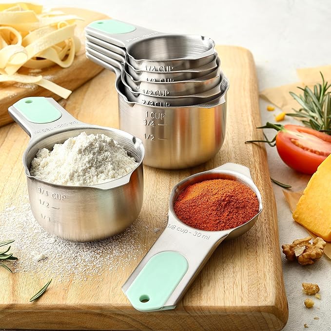 Spring Chef Magnetic Measuring Cups & Spoons Set, Patented, Strong N45 Magnets, Heavy Duty Stainless Steel Fits in Spice Jars for Baking & Cooking, BPA Free, Round Set of 15 with Leveler, Mint
