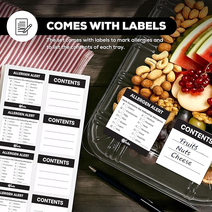 25 Pack Catering Trays with Lids – 17" Serving Tray with Lid, Heavy Duty Recyclable Plastic Party Platters for Catering, Buffet, Picnics & Events – Food Tray with Clear Lid (17.72 x 12.20 x 2.95 inch)