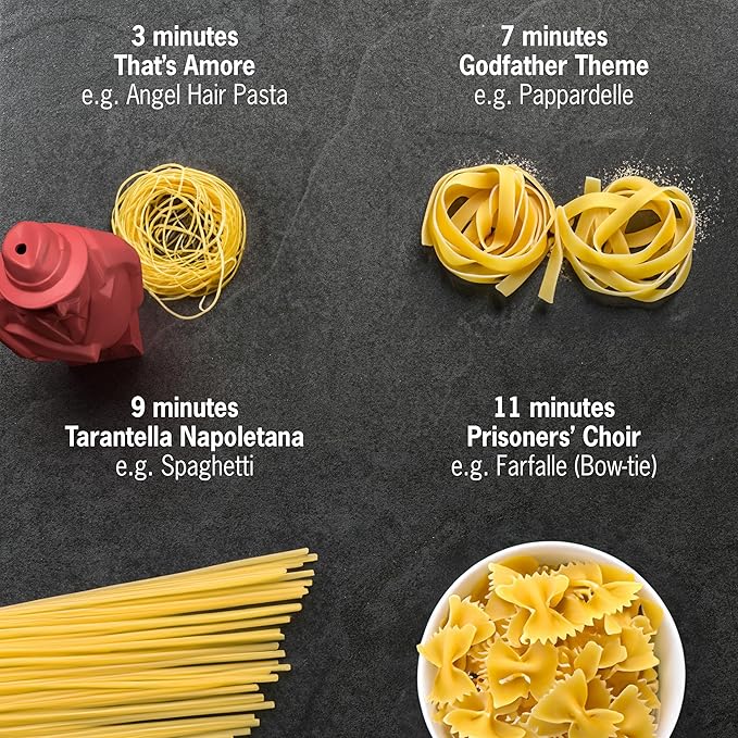 Al Dente Red - The Singing Floating Pasta Timer: Will Sing Different Tunes When Pasta is Ready at 3, 7, 9, and 11 Minutes, to be Boiled with Any Pasta in The Pot, Floats in Cold & Hot Boiling Water