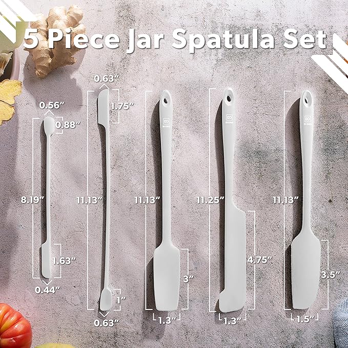 DI ORO Silicone Jar Spatulas for Scraping - Rubber Spatulas Silicone Heat Resistant - Kitchen Spatulas Nonstick Cookware Safe - Silicone Utensil Set for Blenders, Mixing, Baking, & Makeup (5pc, Stone)