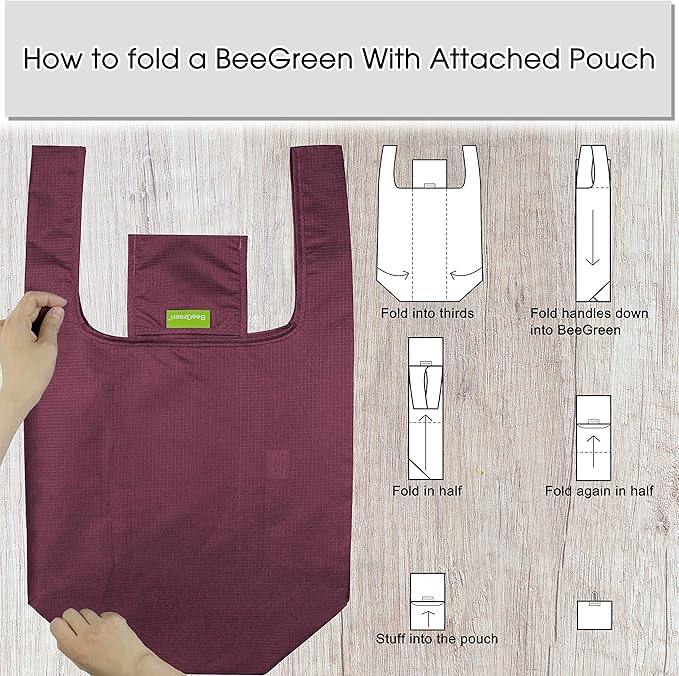 BeeGreen Blue Reusable Grocery Bags Wholesale Blue Reusable Kitchen Bags Bulk Foldable-Machine Washable with Zipper Storage Pouch 10 Packs