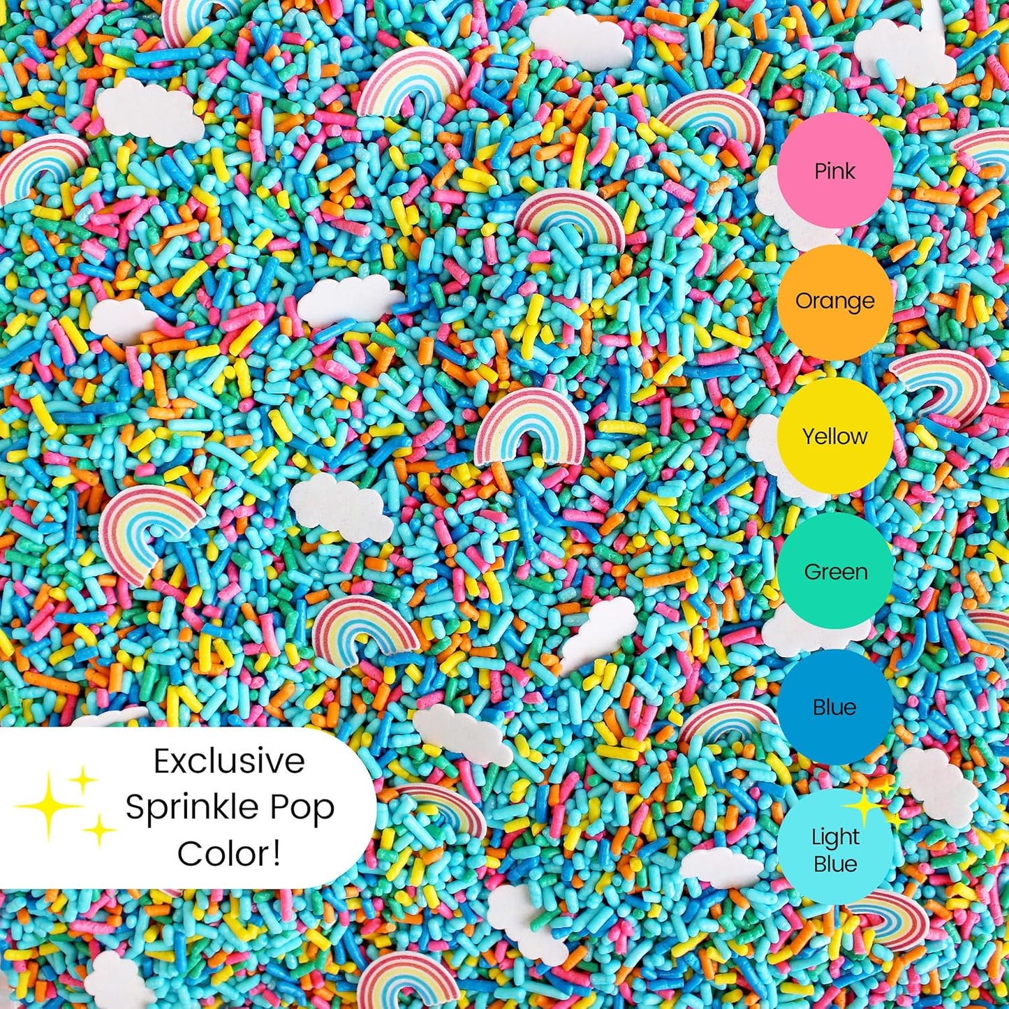 Sprinkle Pop You're My Rainbow Sprinkle Mix| Rainbow Sprinkles Heavy on Blue Jimmies with ~20 Rainbow and Clouds Wafer Papers| Birthday Sprinkles Made in USA for Decorating Cake Cupcakes Cookie, 4oz